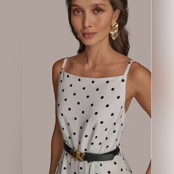 Donna Karan New York a Elegant Polka Dot Dress with belt and pockets BRAND NEW - Picture 4 of 5